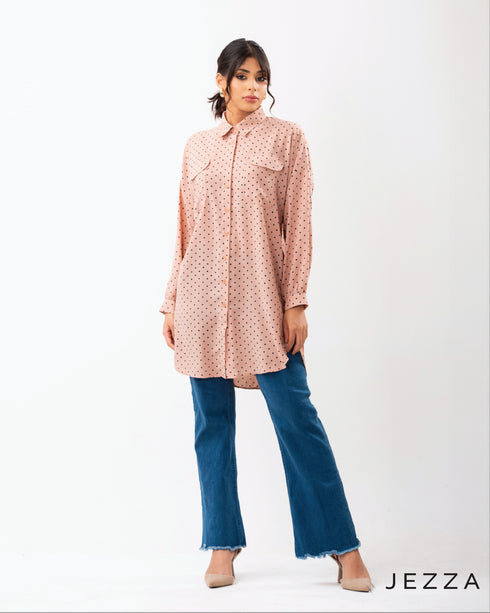 Printed Button-Up Below-Hip Top 62291
